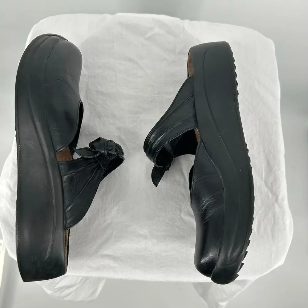 Women's Black Leather Birkenstock Tatami Mary Jane Bow Slip On Clogs EU 36 US 5